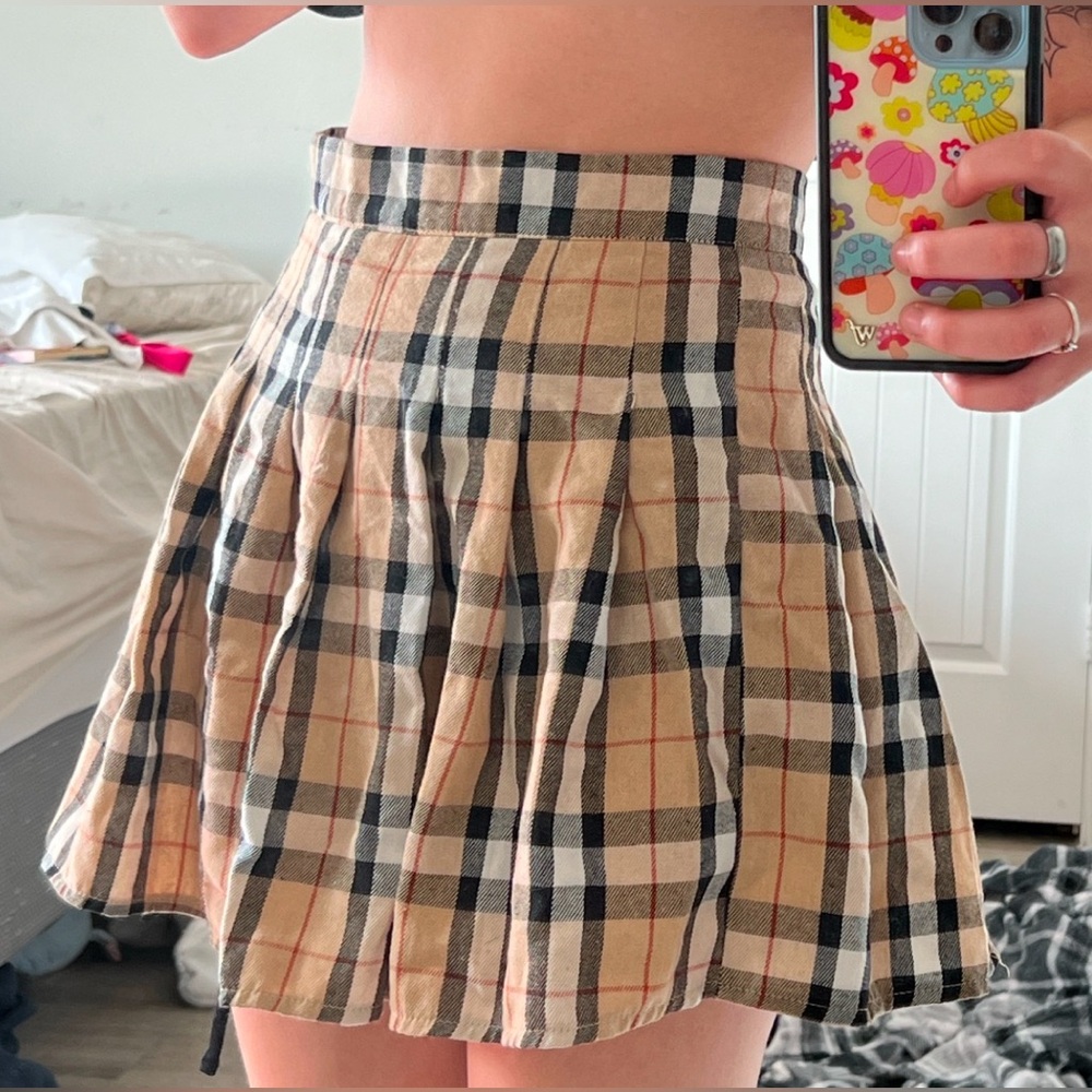 Cream Plaid Schoolgirl Skirt Small